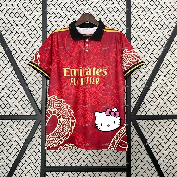 2025 Limited Edition Hello Kitty Dragon Pattern Football Jersey Short Sleeve Casual Men's Women Street Oversize Unisex Polo Tops