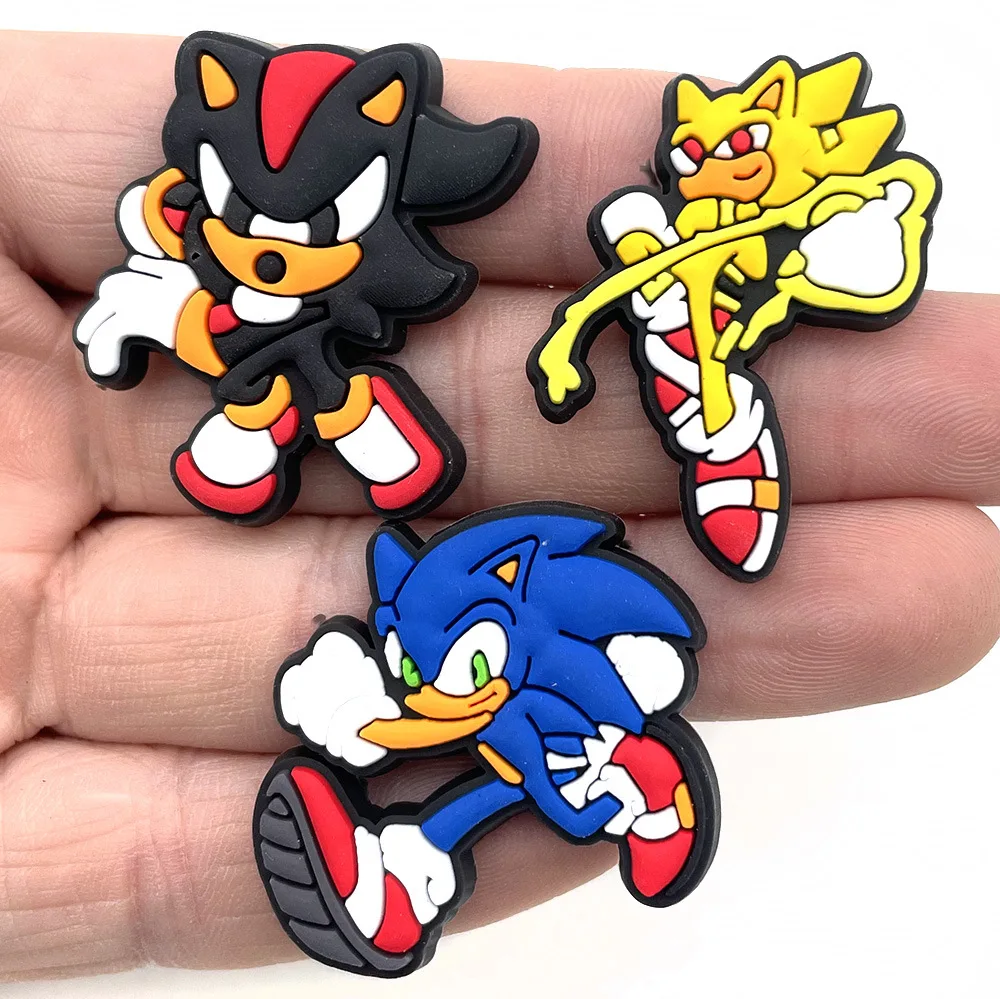 1Pcs Anime Character Shoe Sonic Charms Accessories Shoe Buckle Decoration for Kids Croc Jibz Shoes Party Presents