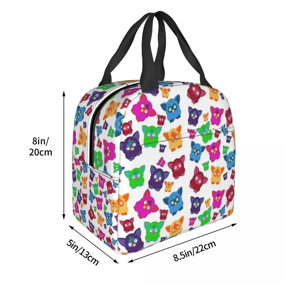 Furby 2000's Decades Design Pattern Lunch Bags Insulated Bento Box Lunch Tote Picnic Bags Thermal Bag for Woman Kids Travel