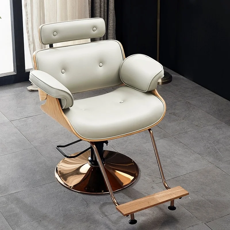 

Lie Flat Hair Chair Barbershop Hair Salon Lifting Luxury Salon Beautify Special Rotation Walnut Leather Chair Manufacturer Sale