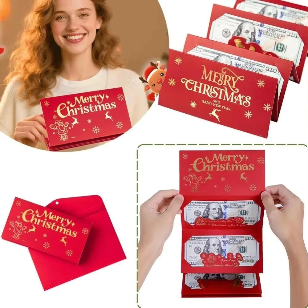 New 6 Slots Christmas Folding Red Envelop Snowman with Envelopes Christmas Card Holder Gold Letter Christmas Red Envelop
