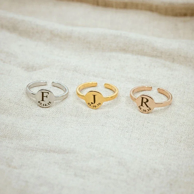 Personalized Adjustable Carving LOGO Name Ring Custom Stainless Steel Name Search Letter Open Ring Jewelry Valentine's Day Gift