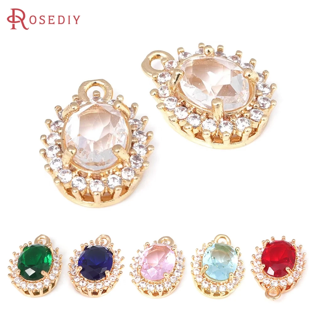 

6PCS 18K Gold Color Brass Zircon Oval Shape Charms Pendants High Quality Jewelry Making Necklace Earrings Diy Accessories