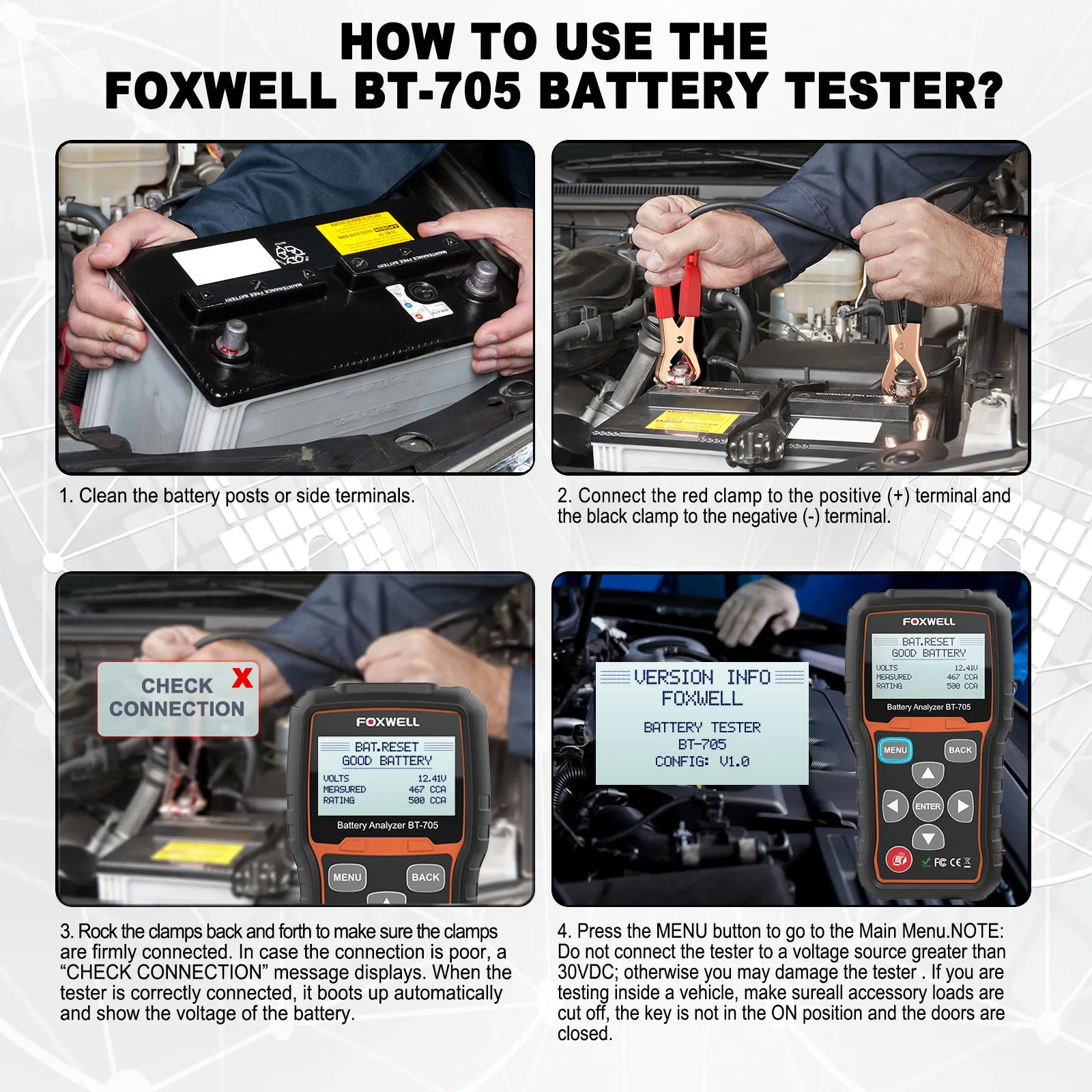 FOXWELL BT705 12V 24V Car Battery Tester Charging Cranking Test Tools 100 to 2000CCA Scan Tool Car Heavy Duty Truck Analyzer