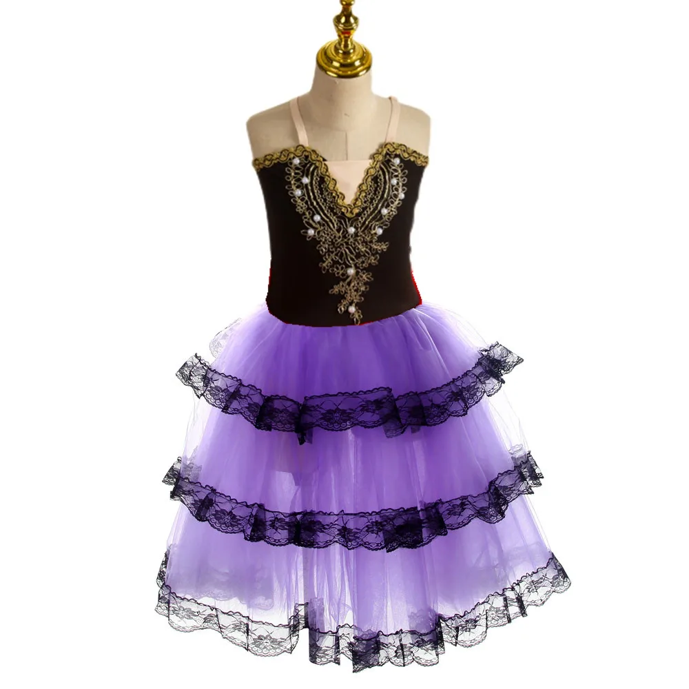 Romantischer Ballett Tutu Rock für Mädchen Kinder rotes spanisches Kleid für erwachsene Frauen weicher Tüll langes Kleid Leistung Ballerina Kostüme