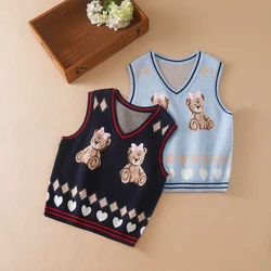 Girls V-neck Sweater Spring Autumn Sleeveless Vest Children Warm Clothing For 5-12 Years Kids Cute Waistcoat