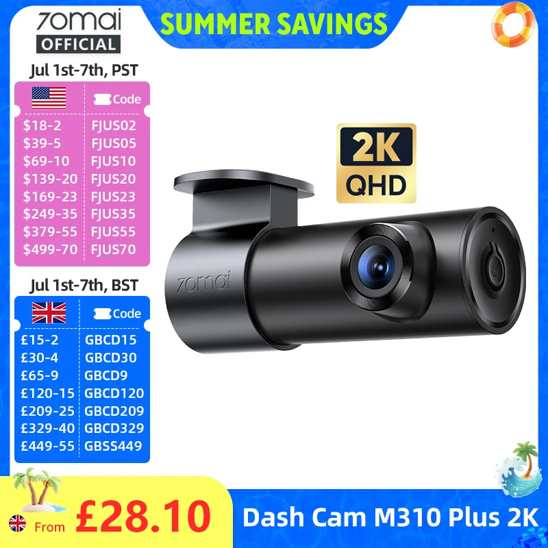 70mai Dash Cam M310 Plus 2K autós kamera 1440P 143°FOV F1.55 Smart Voice Control 24H Parking Guard Night Vision 70mai M310 Plus 2K Car DVR