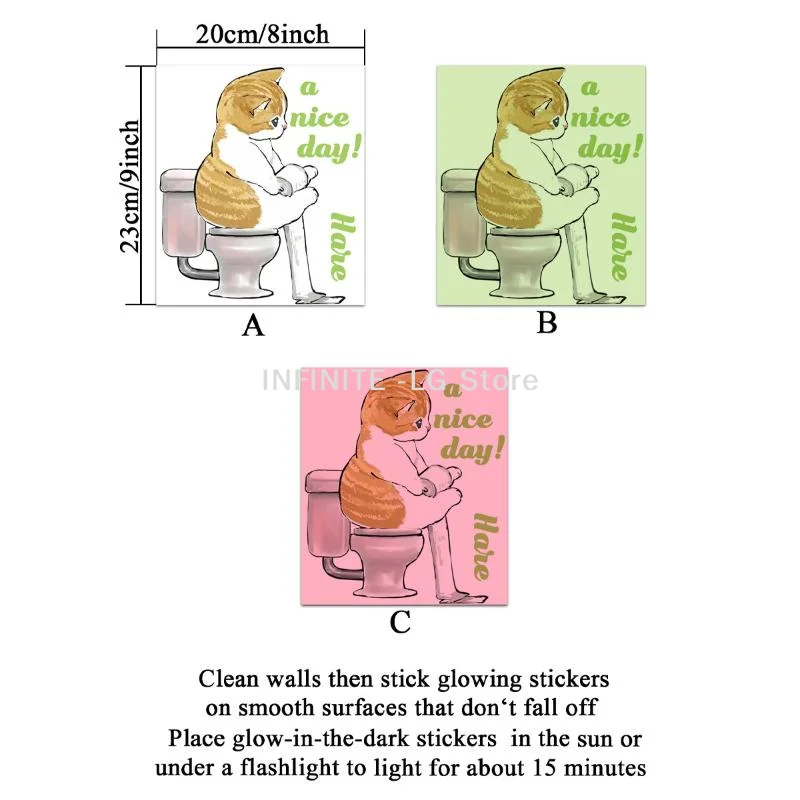 Bathroom Luminous Cat Squatting Toilet English Slogan Toilet Sticker Self-Adhesive Beautify Home Decor