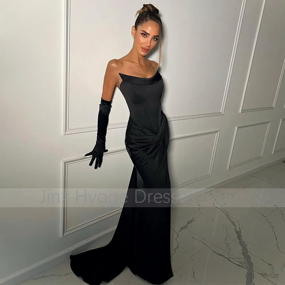 Mermaid Evening Dress Black Chiffon Satin Thigh-High Split Sexy Women's Evening Gowns Long Trumpet Sleeveless Formal Dresses