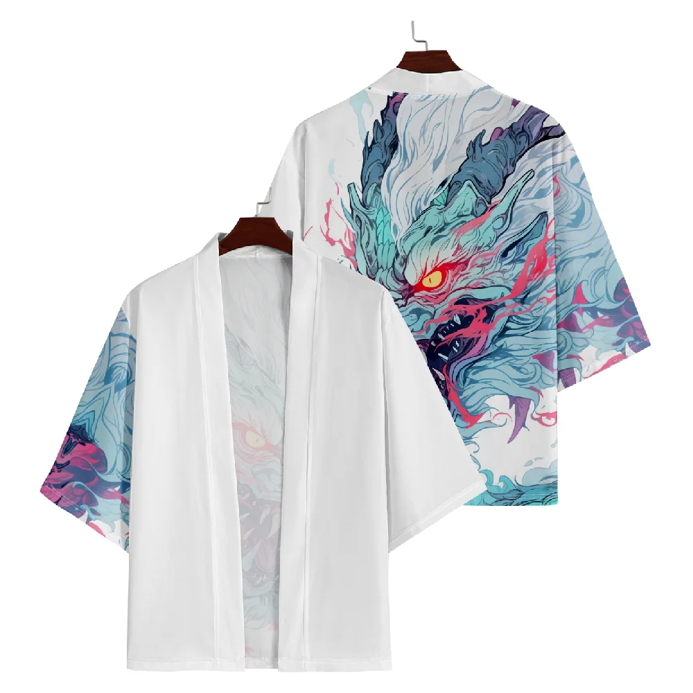 Summer Japanese Anime Dragon Print Kimono Streetwear Men Women Cardigan Haori Harajuku Beach Yukata Plus Size 5XL 6XL