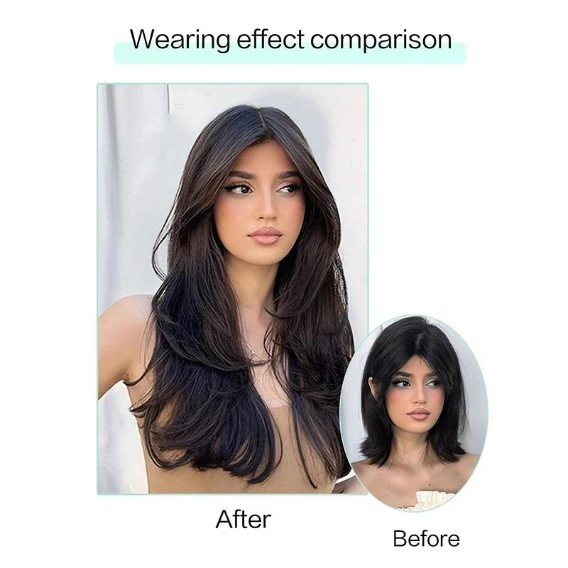 Extensiones de cabello largas y rectas con Clip, postizos sintéticos en U para mujer, 22 pulgadas, hermosas pelucas de capa esponjosa, uso diario para fiestas