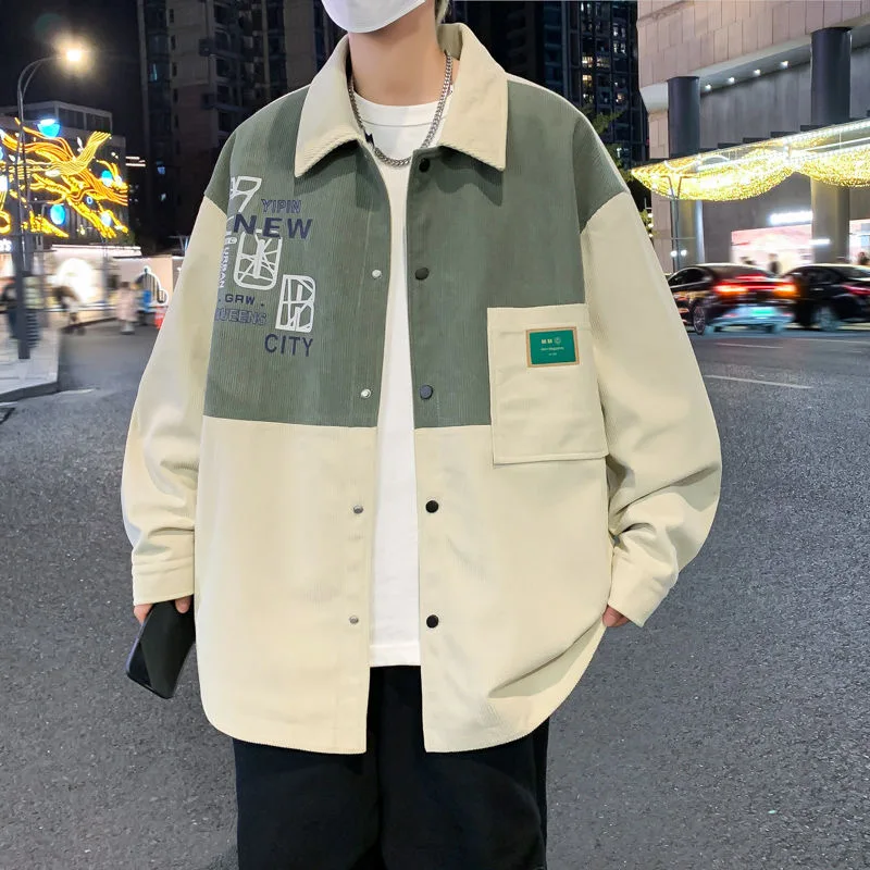 

Куртка в стиле колор-блок для мальчиков, весна-осень 2024, новая рубашка-куртка в гонконгском стиле, модная свободная молодежная одежда с длинными рукавами