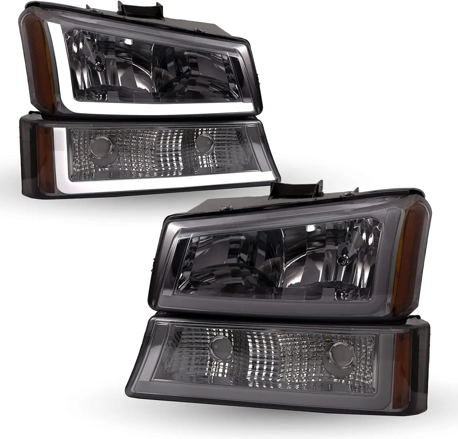 

Headlight Assembly w/LED DRL Fit for 2003-2006 Chevy Silverado / 2003-2006 Avalanche w/Bumper Lights 4pcs Passenger & Driver Sid