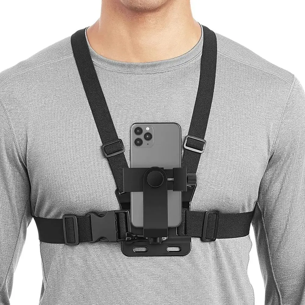 Adjustable Phone Chest Harness Holder Strong Stability Release of Hands Mobile Phone Chest Strap Mount Rotating Elastic