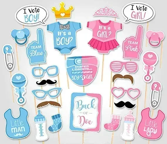 SET Gender Reveal Party Supplies Pink Blue Balloons, baby gender revelation cake topper bluey birthday decoration 4C