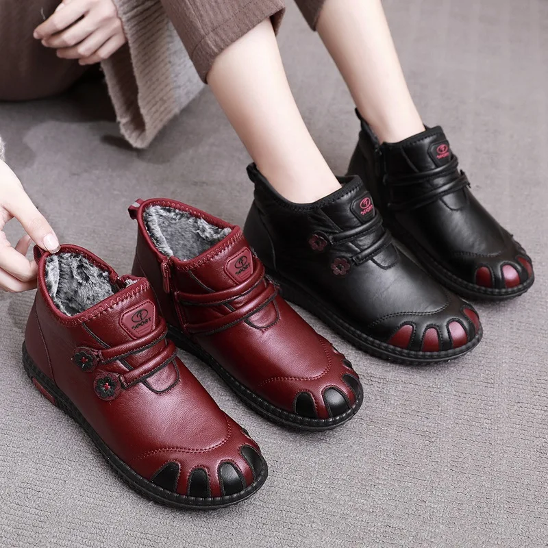 Winter Shoes Women Boots Watarproof Casual Ankle Boots Woman Non Slip Plush Thick Warm Cotton Shoes Solid Color grandma shoes