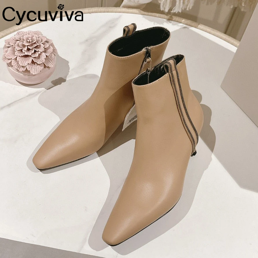 

Hot Sale Real Leather Ankle Boots For Women Kitten Heel Party Shoes Ladies Runway Short Boots Classic Autumn Botas Mujer 2024