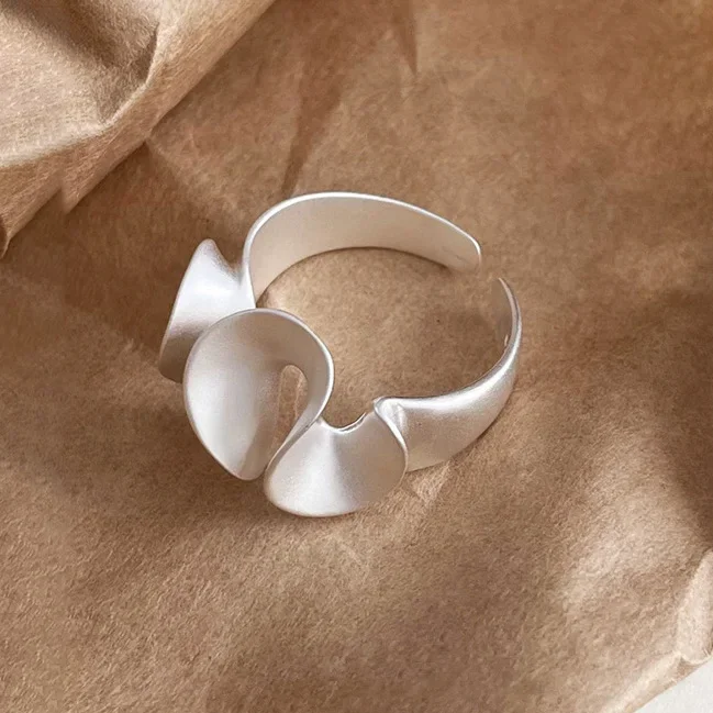 

Real 925 Sterling Silver Vintage Wave Flower Opening Rings for Women Minimalist Plant Fine Jewelry Light Luxury Accessories