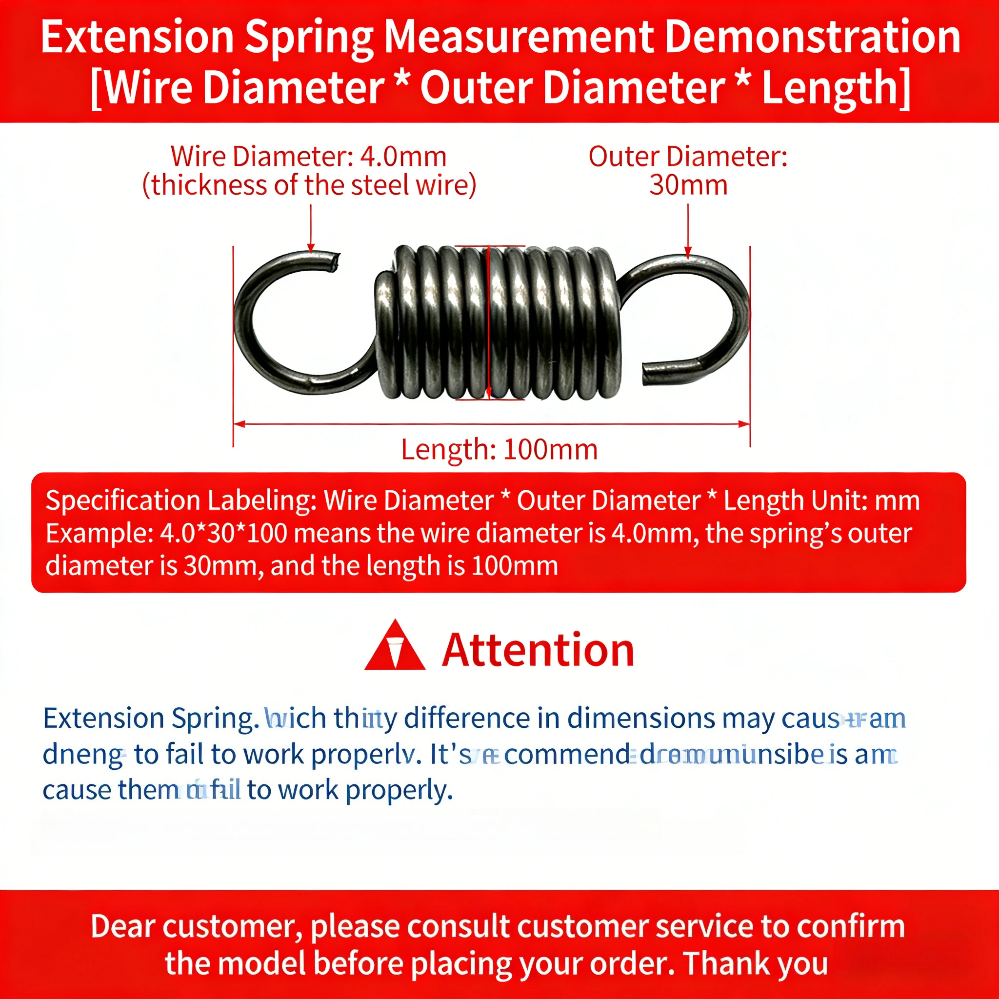 Open hook Tension spring Strong Extended Spring Wire diameter 4/4.5mm Outer Diameter 22/25/30/35/30.5mm Large Thickened