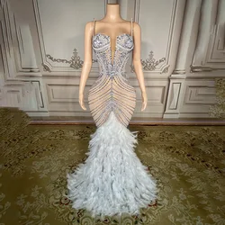 Luxury Fashion Black Feather Tail Diamond Dresses Women Clothing Celebrate Red Carpet Host Dress Birthday party dresses