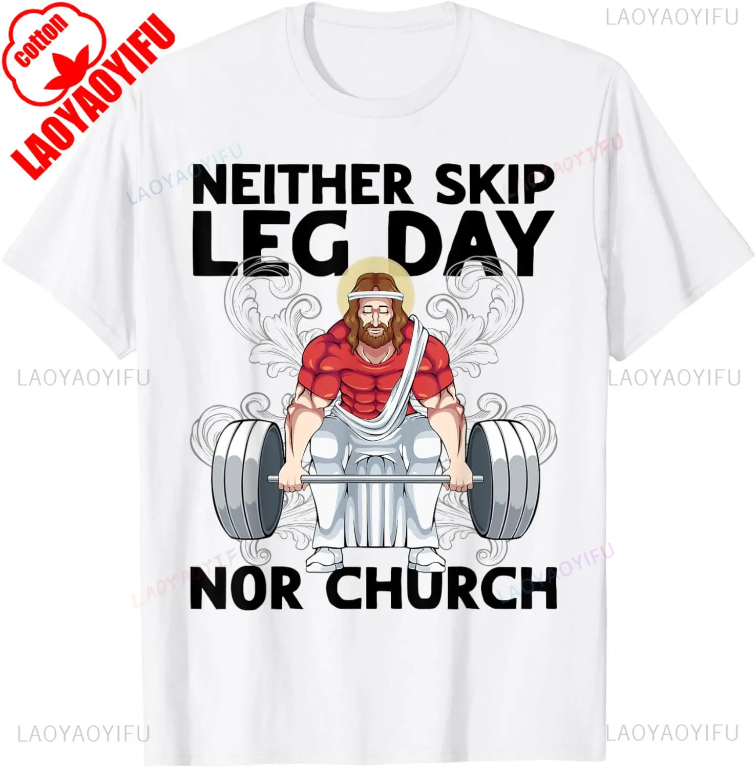 Neither Skip Leg Day Nor Church Men's Oversized T-Shirt, Jesus Weightlifting Graphic, Heavy Cotton Gym Humor Streetwear
