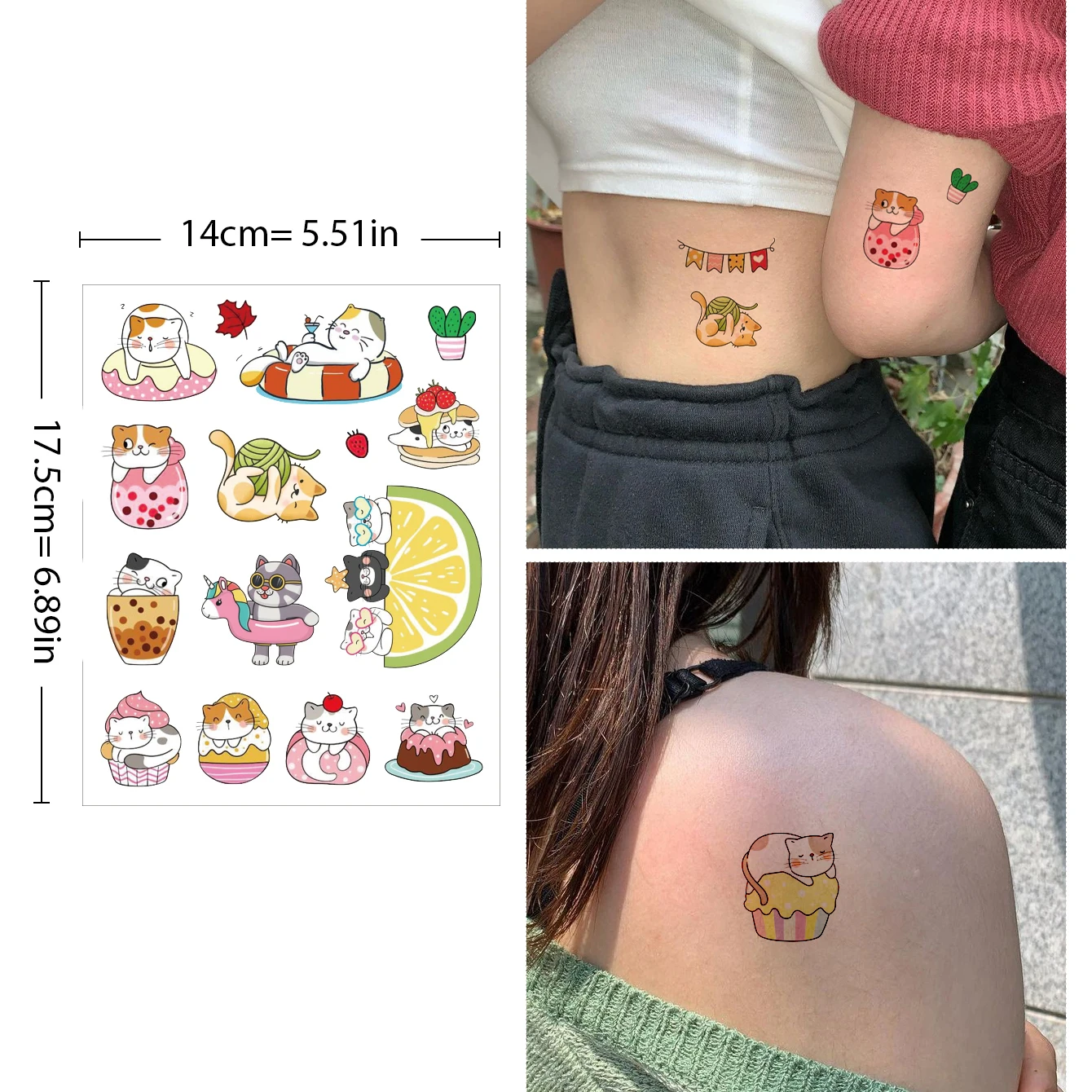 4 แผ่นการ์ตูนสัตว์กันน้ําชั่วคราว Tattoo น่ารักสัตว์เลี้ยงแมวสุนัข Tattoo สติกเกอร์เด็กสาว Body Art นาฬิกาข้อมือ Tattoo