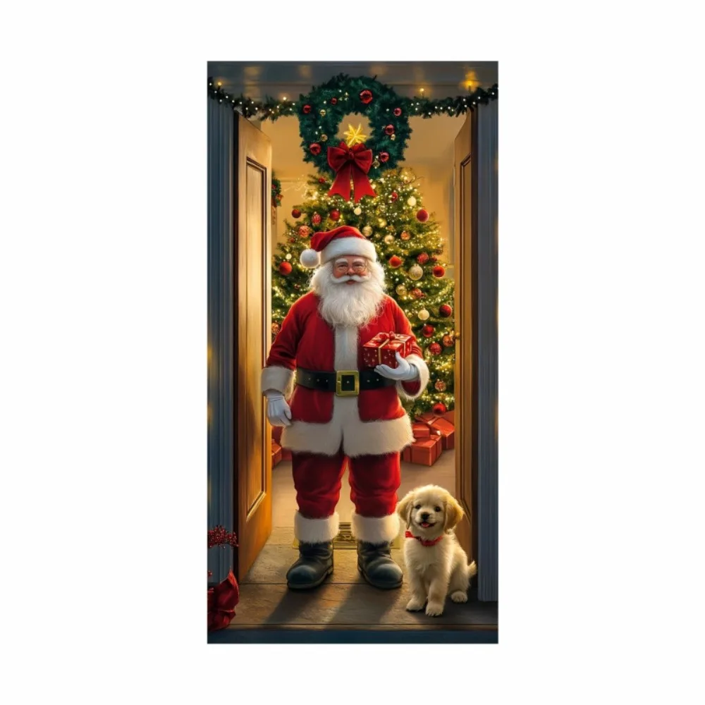 

Animals Theme Christmas Door Cover 35.4x70.8" Background Christmas Hanging Cloth Versatile Hanging Dog Cat New Year Decoration