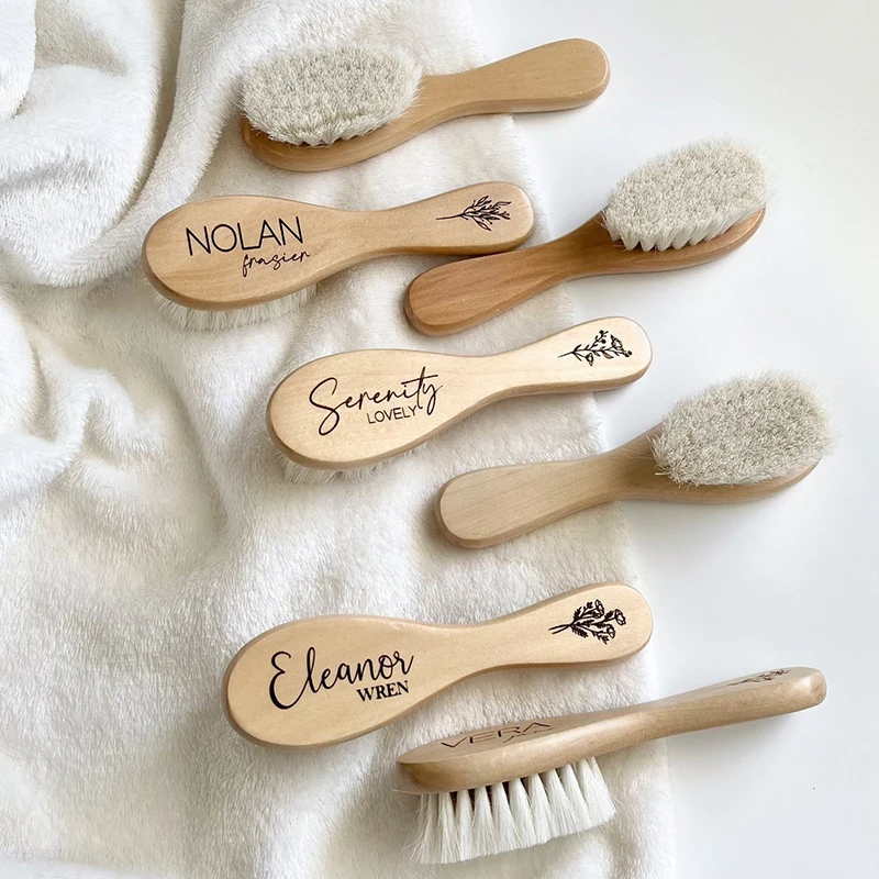 Personalized Wooden Baby Hair Brush Hair Comb Suit Newborn Care Pure Natural Wooden Brush Daily UseInfant Comb Head Massager