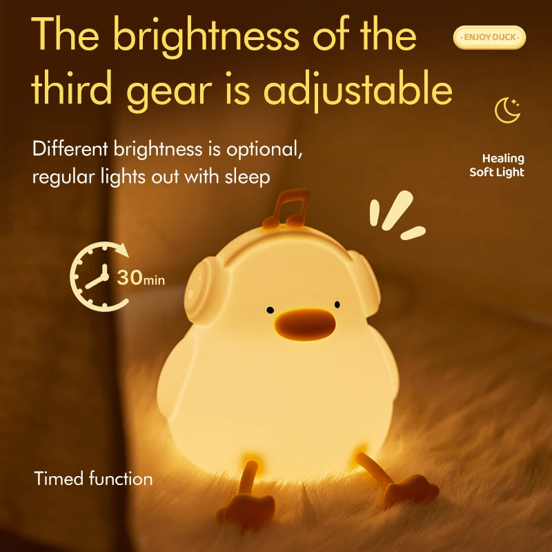 Cute Kids Night Light Duck Silicone Tap Sensor Lamp 30min Timming Nightlight per bambini Toddler Bedroom Decor regalo di compleanno