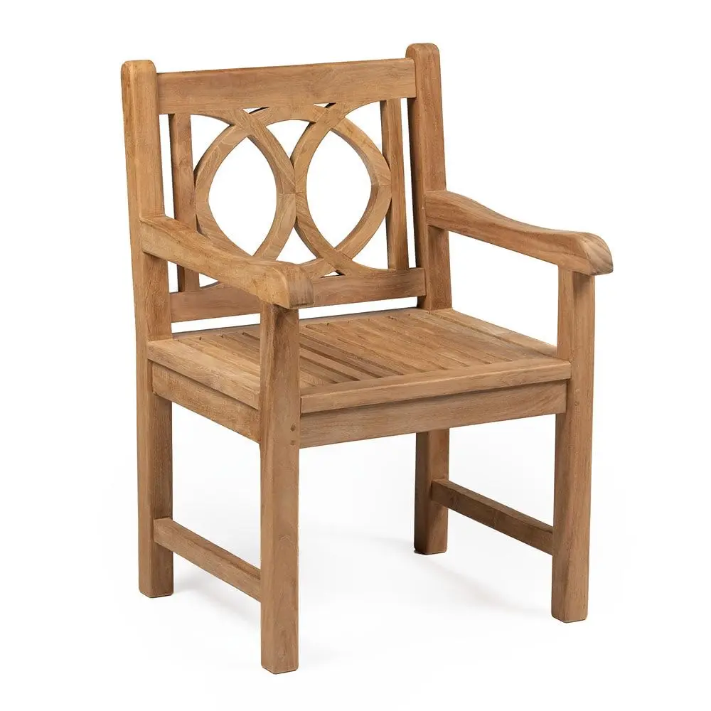 Ash & Ember Luna Grade A Teak Dining Armchair, Indoor/Outdoor Weather-Resistant Patio Furniture with Flat Slatted, Customized