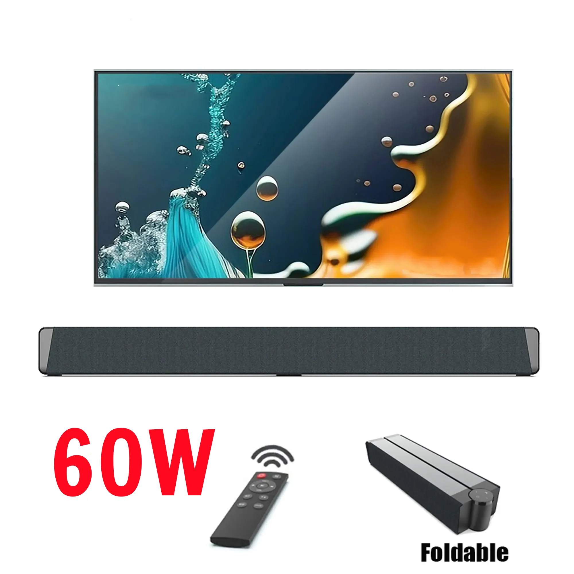 

Foldable 60W Bluetooth Speaker Support Microphone Wireless TV Soundbar Touch/Remote Adjust FM Radio Speakers for PC Mobile