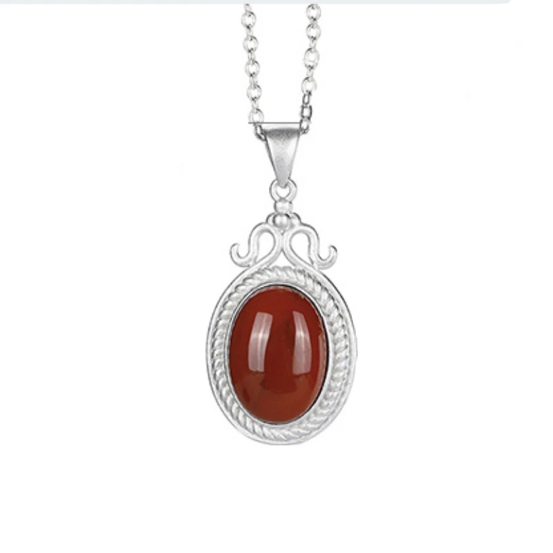 Collier pendentif en argent 925 incrusté de tourmaline rouge du sud, bijoux de chaîne de clavicule, style cour classique, haute qualité, nouveau 3