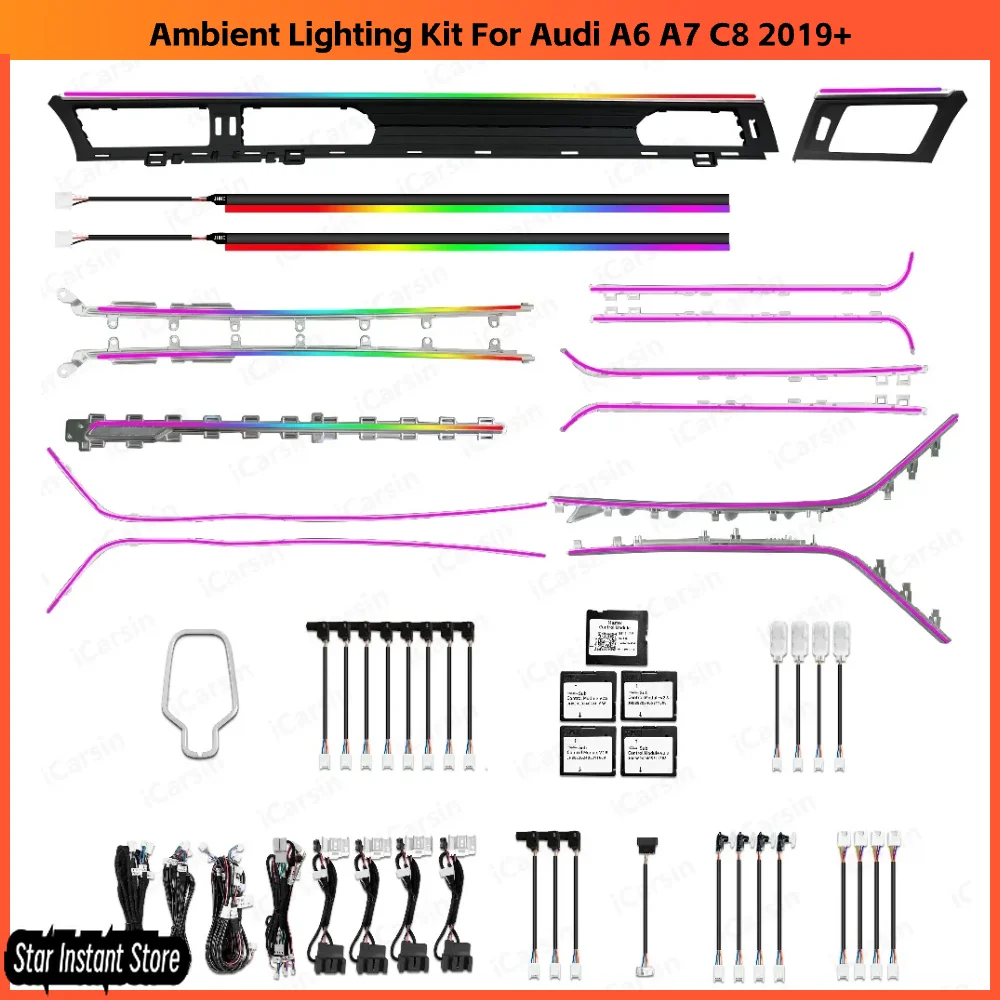

Upgrade 256 Color Symphony Led Car Interior Ambient Light Door Speaker Cover Decoration for Audi A6 A7 C8 2019+ Trim Accessories