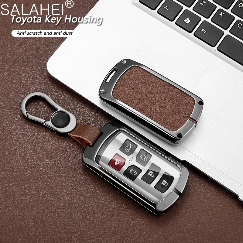 6 Button Leather Car Key Case Cover Shell Holder Fob For Toyota Sienna Se Tacom 2015 2016 2017 2018 2019 2020 Keychain Accessory