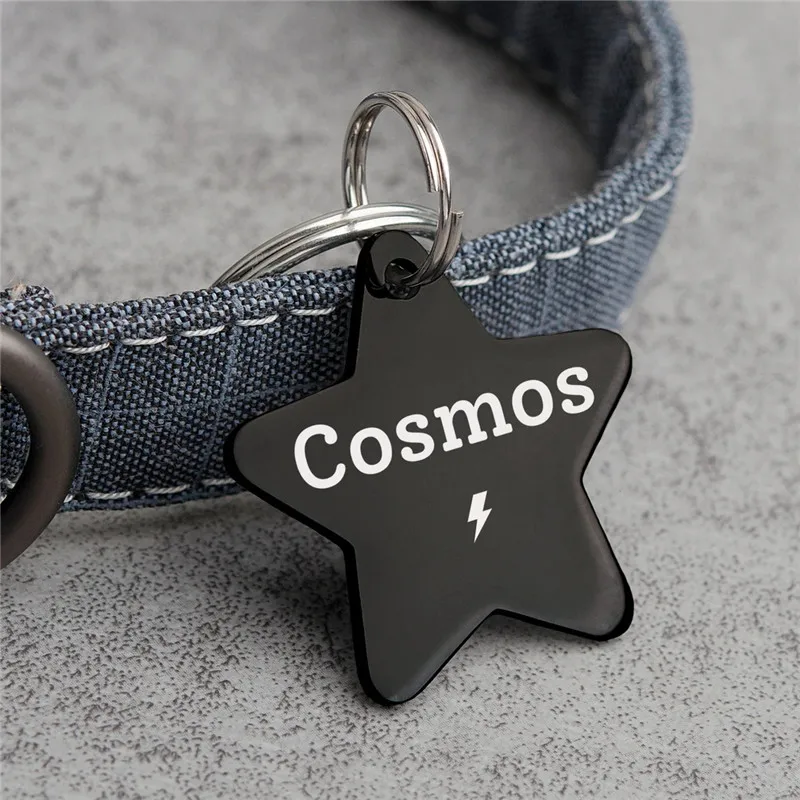 Personalized Dog Cat Tags Engraved on Both Sides Star Shape Stainless Steel Pet ID Pendants Custom Nameplate for Kitten Puppy