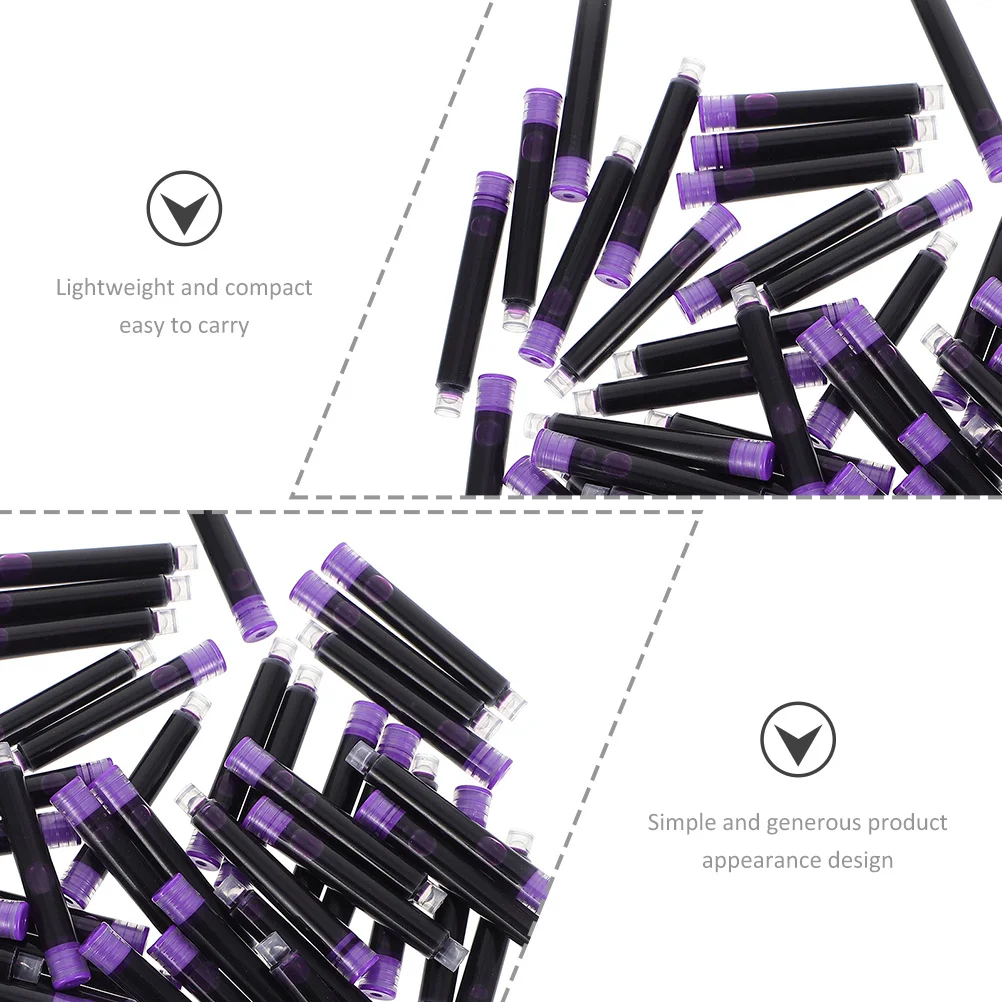 

100Pcs Erasable Purple Fountain Pen Ink Longlasting Colorful Design Suitable for School Office Fountain Pen Ink