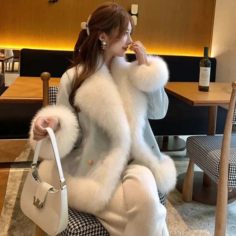 Women's Fur Jacket Overcoat Autumn Winter 2025 New Loose   Fox Fur One Fleece Rex Rabbit Fur Coat Thicke Warm Parker Coats