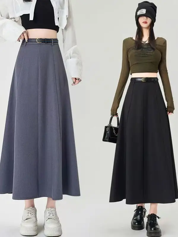 

Юбка-трапеция больших размеров, длинная, весенне-летняя, новая, повседневная, с высокой талией, из полиэстера, для фигуры типа «груша»