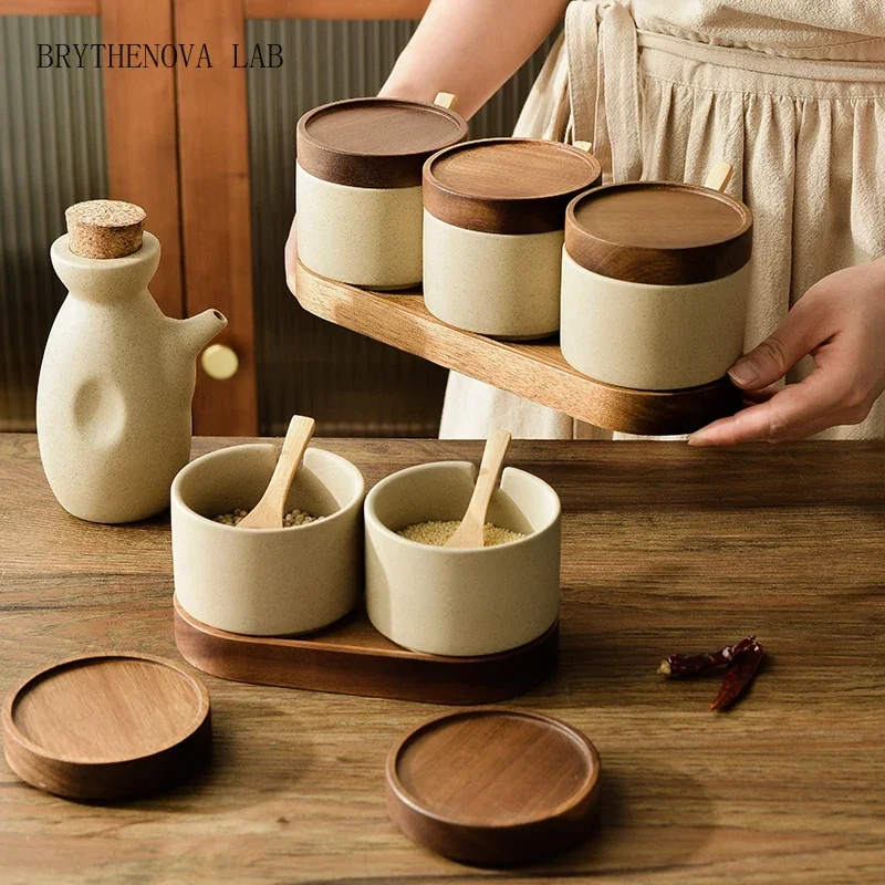 Modern Ceramic Seasoning Jar Set Sugar and Salt Shaker Large Lid Capacity Food Storage Box Kitchen Container