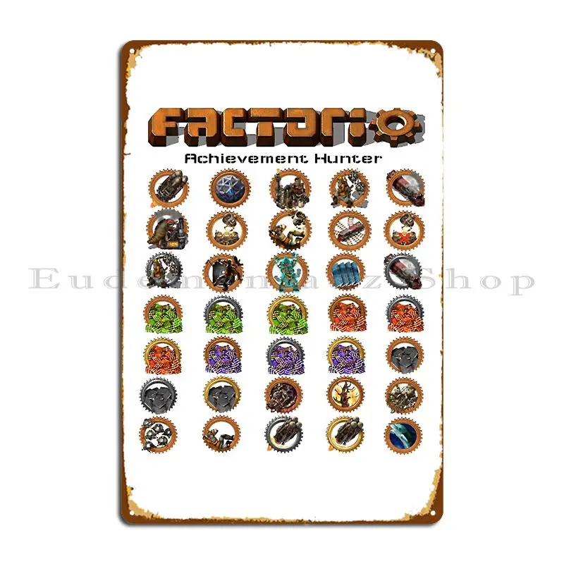 Achievement Hunter Factorio Metal Plaque Poster Living Room Cinema Vintage Pub Design Tin Sign Poster