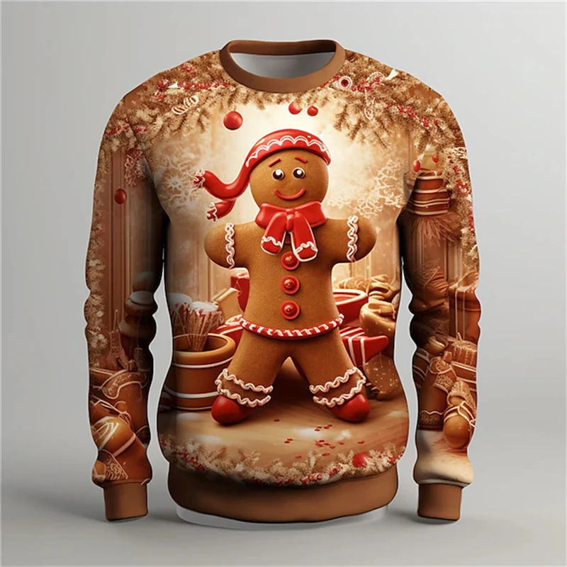 Lovely Gingerbread Christmas Ugly Sweater Unique Holiday Gifts Crewneck Pullover Top 3D Printed Light Xmas Trendy New Hoodie