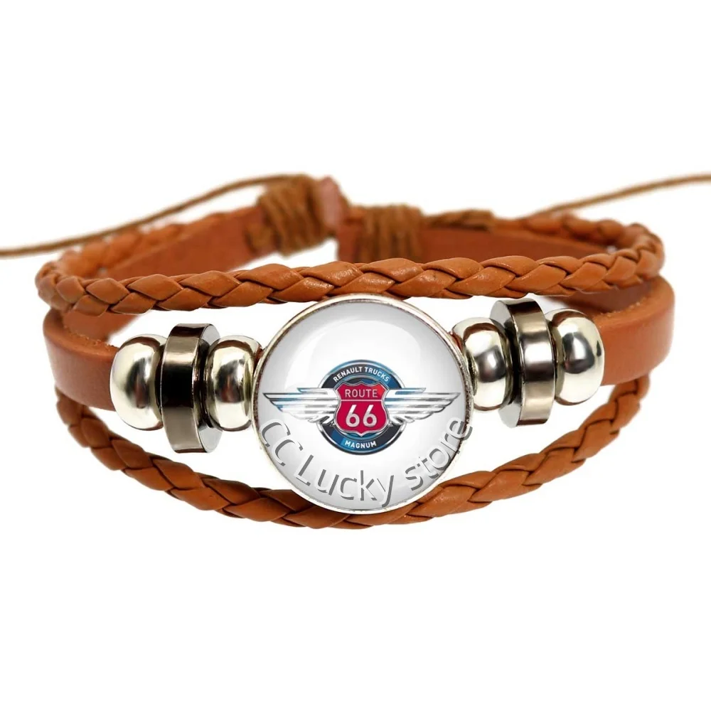 New Style ROUTE 66 18mm Brown Bracelets Handmade Art Photo Glass Cabochon Bracelet Women Men Jewelry Gift