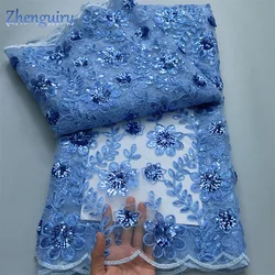 Zhenguiru Latest Embroidery African Lace Fabric High Quality Nigerian Women Wedding Asoebi French Mesh Tulle Lace Material A3489