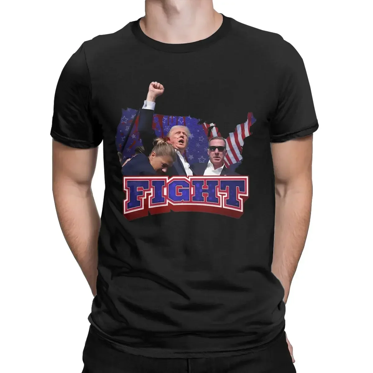 

Men's T-Shirt Trump Battle 2024 Cotton Short Sleeve Assassination Attempt Crew Neck T-Shirt Slim Fit Print Outdoor Streetwear