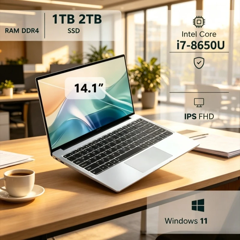 2026 Intel Core i7 8650U Ultra Slim Notebook-PC, 16 GB RAM, 1 TB/2 TB SSD, 14,1 Zoll 1920×1080 Display, Windows 11 Office Study Laptop