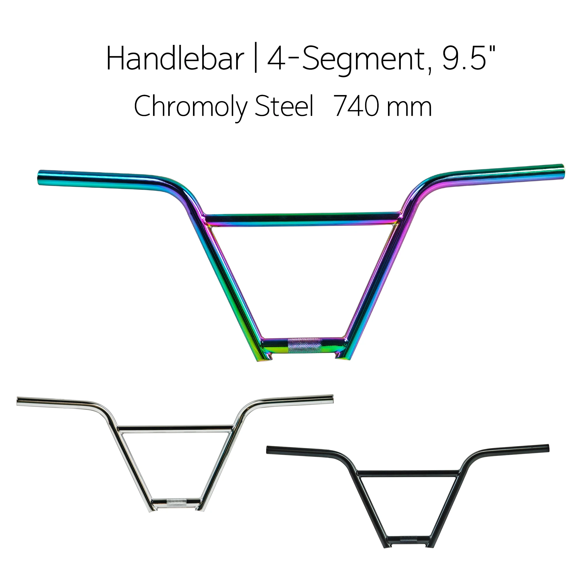 

BMX Freestyle Stunt Bike Professional 4-Piece Chromoly Handlebar - 740mm Width, Glossy Color/Black/Silver /Oil slick