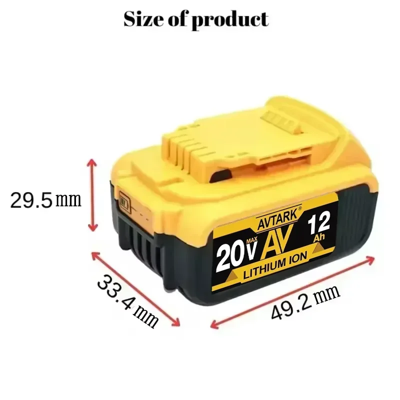 Original 20V for DeWalt 12Ah Li-ion Battery - Compatible with DCB200/DCB205, Fast Charging & Overheat/Short Circuit Protection