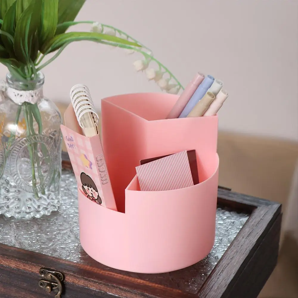 Stationery Organizer 360° Rotating Pen Holder 3-Grid Dust-proof Pen Pencil Organizer Storage Box Multifunctional