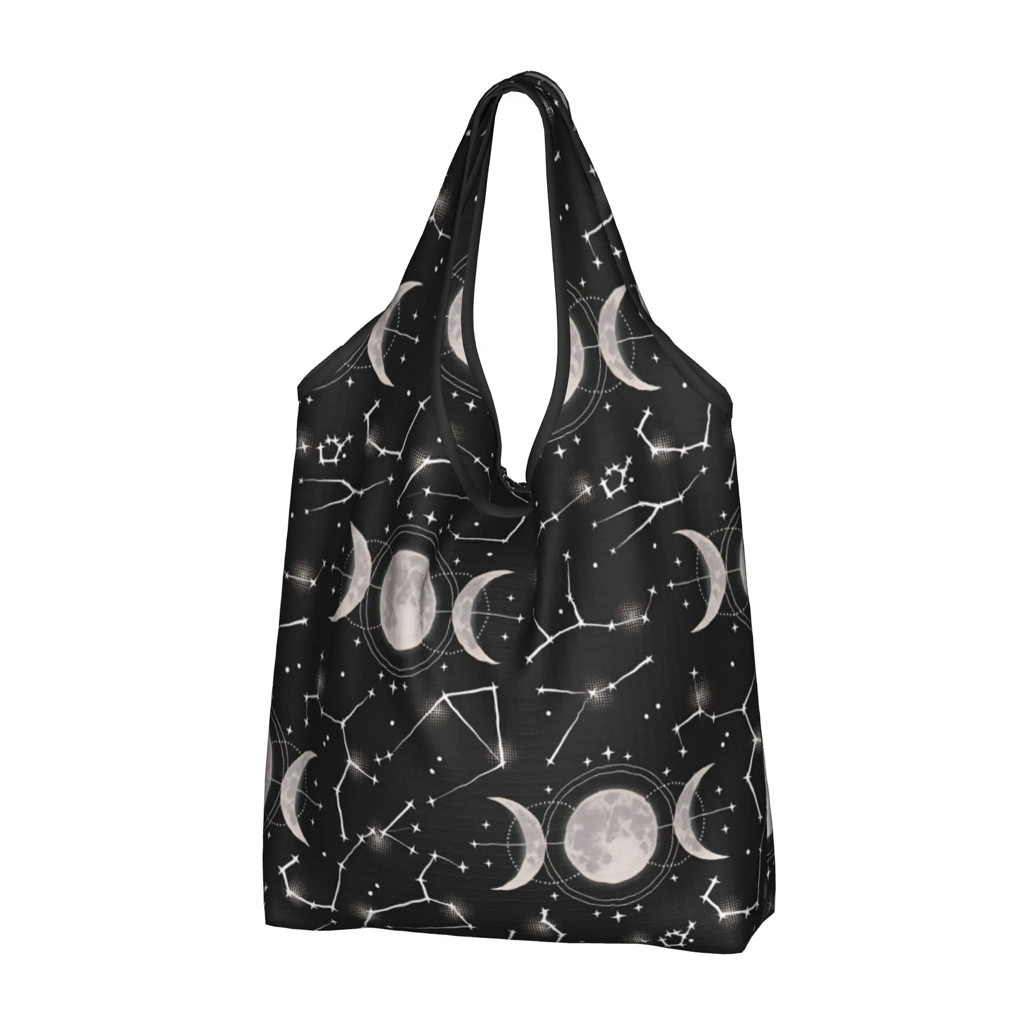 Triple Moon Night Pattern With Moon Crescent Stars Grocery Shopping Bags Cute Shopper Shoulder Tote Bag  Portable  Handbag