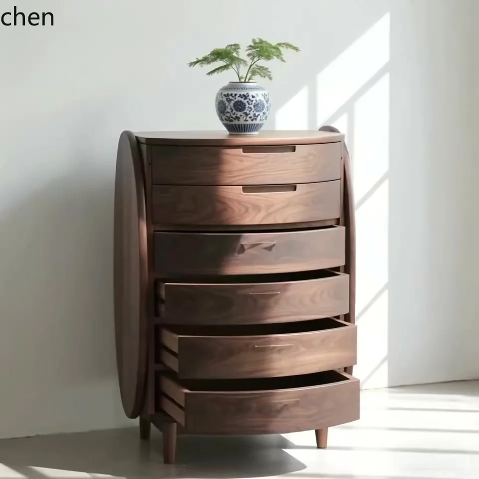 HT Minimalistische Kommode aus massivem Holz, Schubladenschrank, Wohnzimmer, Kunstaufbewahrung, ovaler Schrank